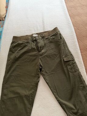 Ash Olive Green Elastic Waist Cargo Pants